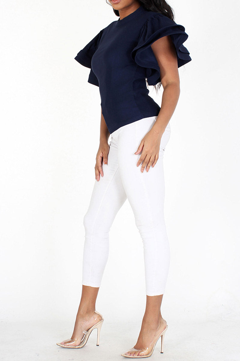 navy blue ruffle blouse