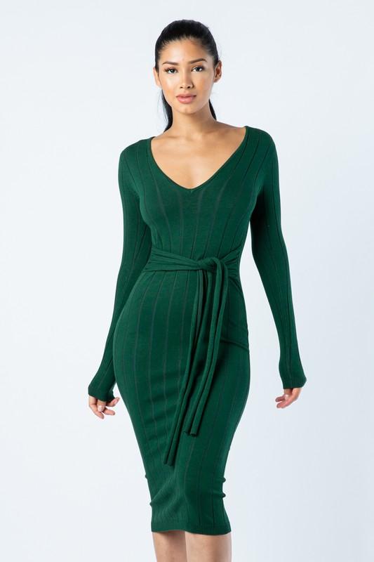 Tied-Up Midi Dress in Hunter Green Tied-Up Midi Dress in Hunter Green