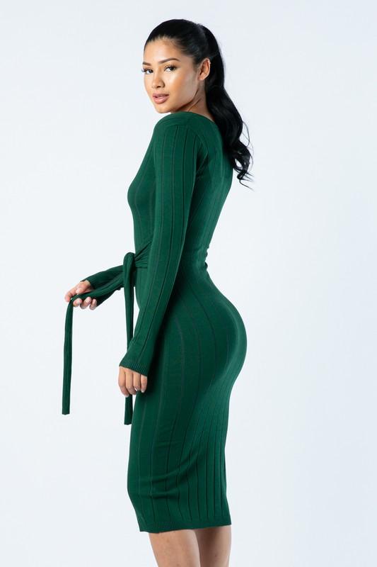 Tied-Up Midi Dress in Hunter Green Tied-Up Midi Dress in Hunter Green