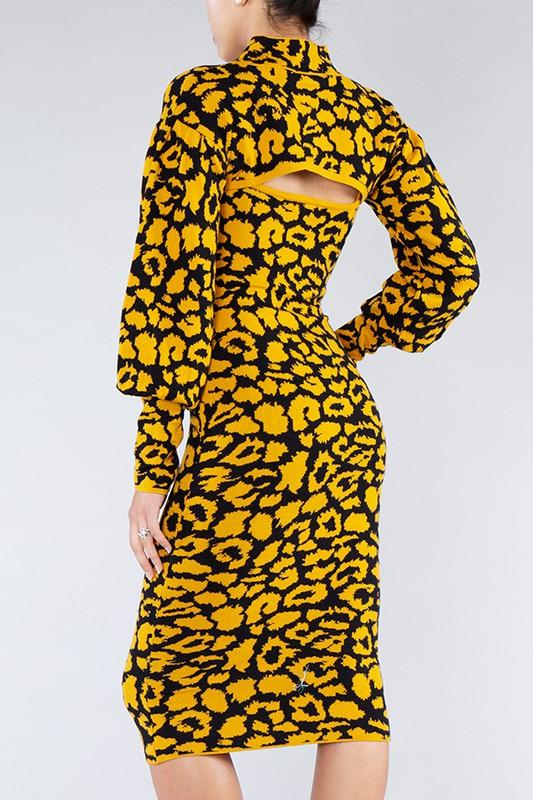 leopard print midi bodycon dress Modal Square-Neck Bodycon Midi Dress in Leopard Print - S main image 0
